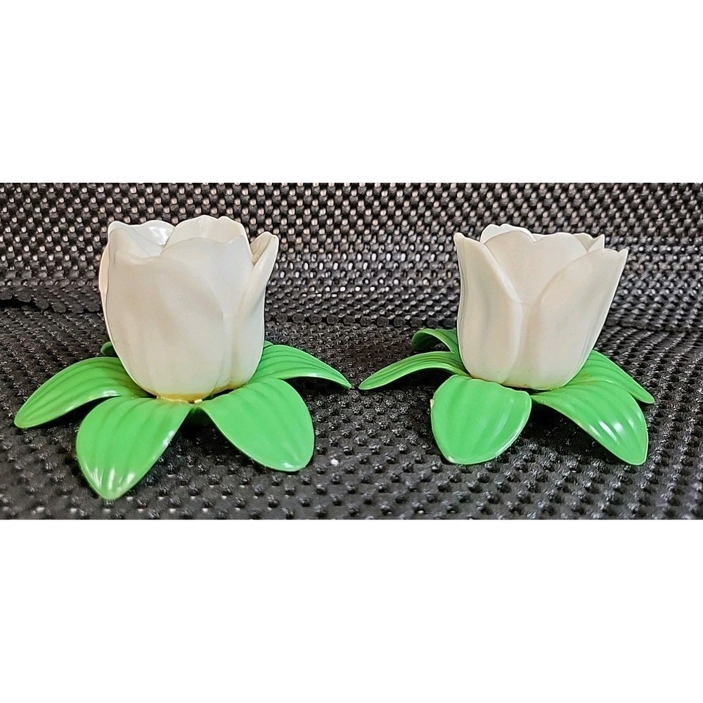 Vintage Wilton Flower Candle Holders White Tulip Water Lily Retro